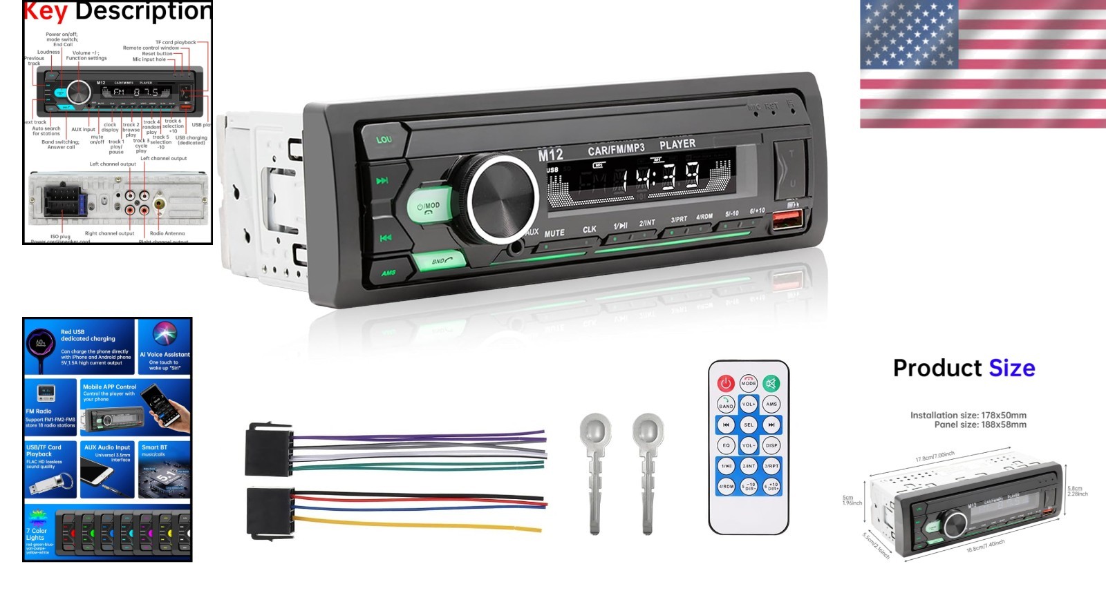 Stylish 12V Bluetooth LCD Car Stereo MP3 Player with Dual USB Charging