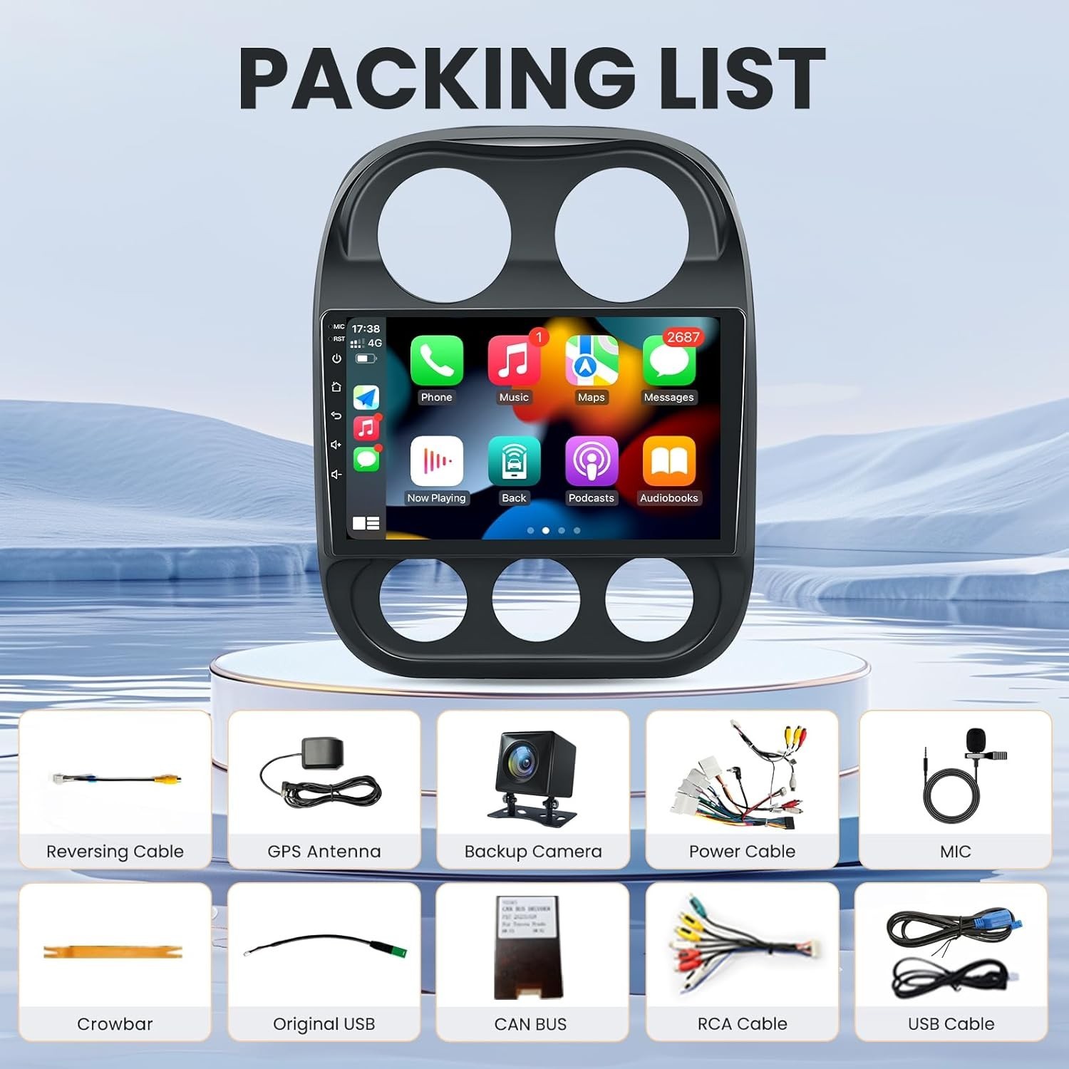 All-in-One Stereo Replacement for Jeep: 10″ Touch Screen, Wireless CarPlay, GPS