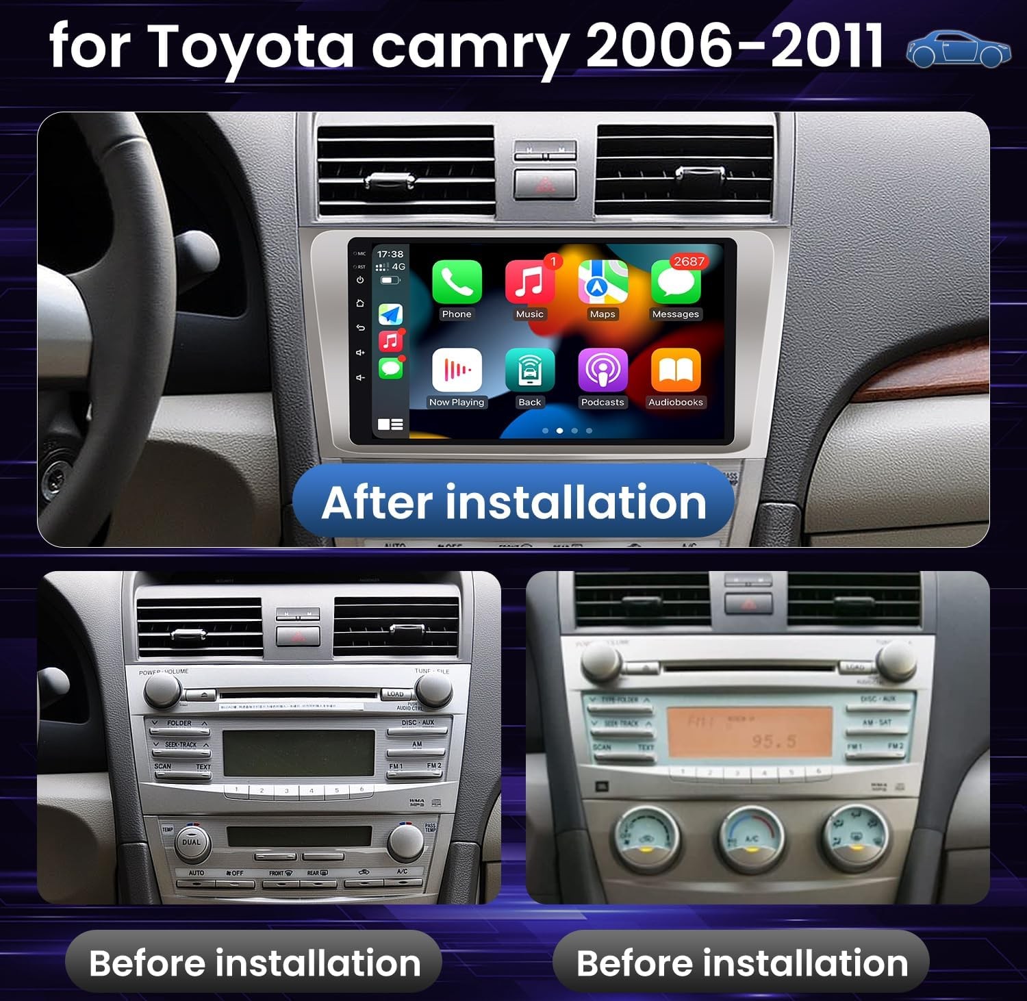 JBL For Toyota Camry 2007-11 Android Apple CarPlay GPS Navi Car Stereo Radio