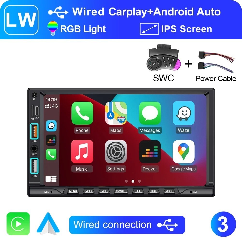 Single 1Din 7″ Touch Screen Stereo Bluetooth Radio Car Apple/Android Carplay GPS