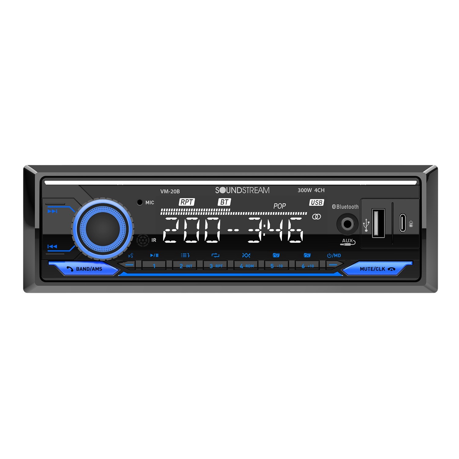 Single Din Car Stereo, Soundtream VM-20B Bluetooth Media Receiver, AM-FM, USB-SD