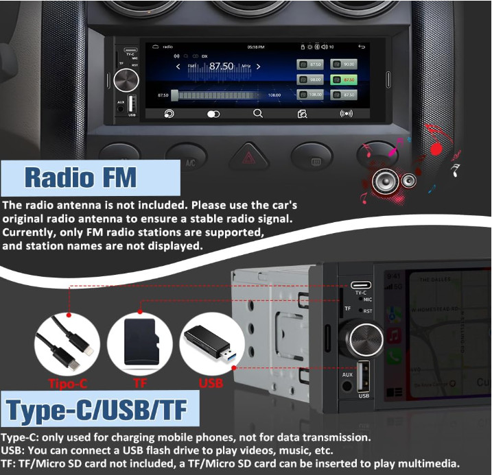 Universal Single DIN Car Stereo Touch Screen Bluetooth FM USB TF Backup Camera