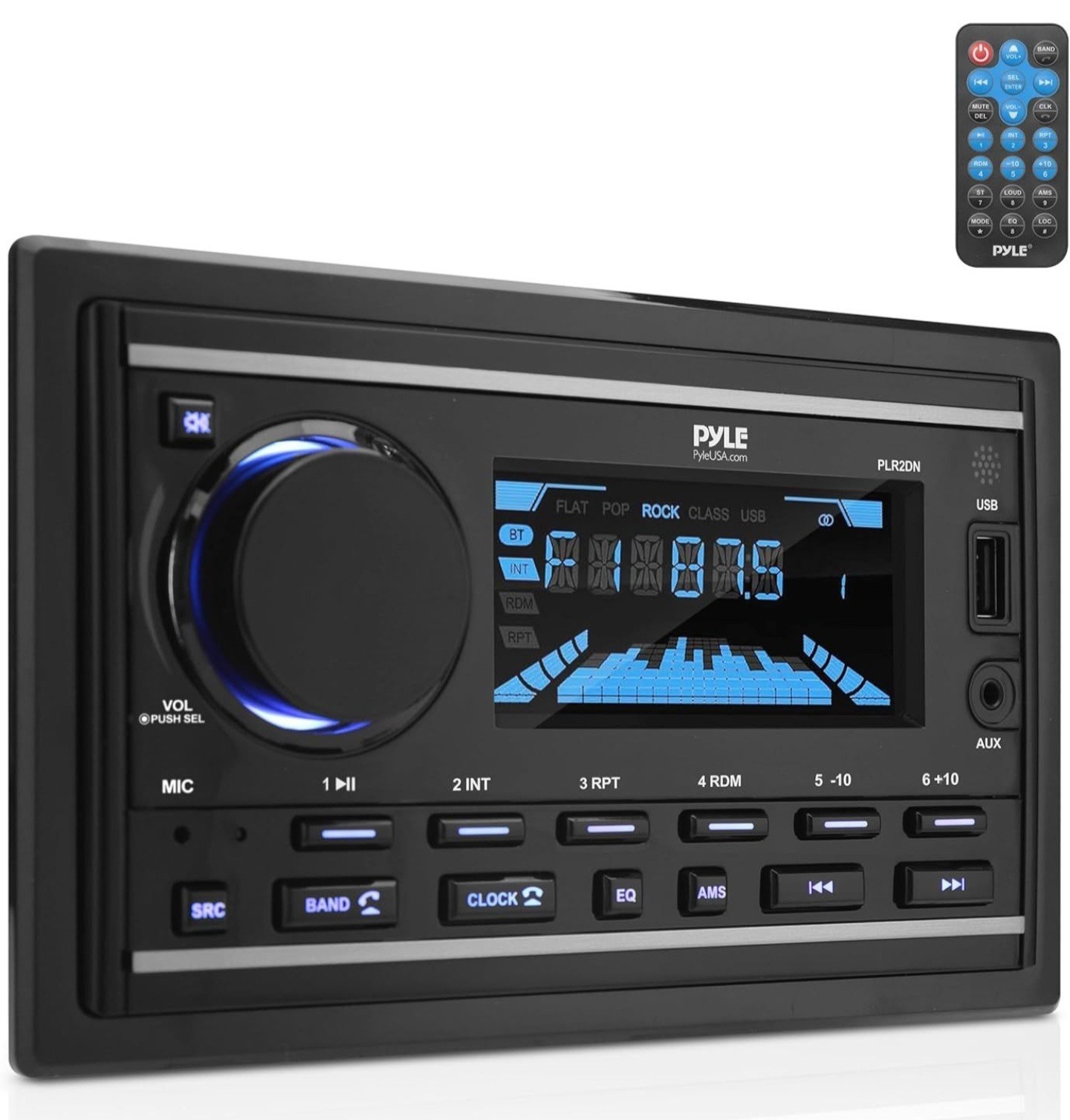 Pyle PLR2DN 2 DIN Stereo Receiver Power Amplifier Bluetooth USB AUX AM/FM Remote