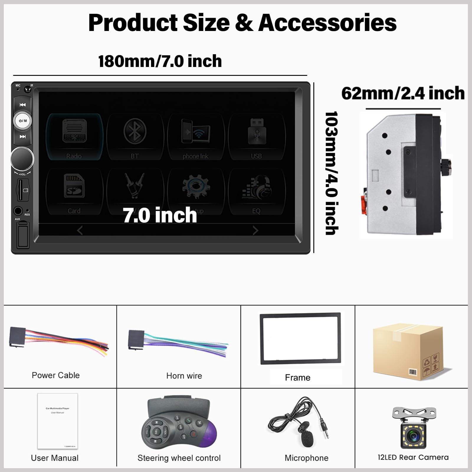 Double Din A-pple CarPlay Car Stereo with Carplay Android Auto,Bluetooth,7″ H…