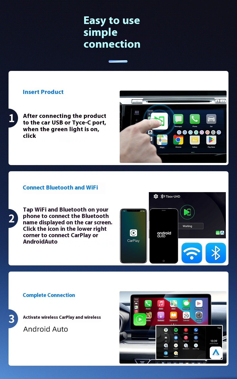 Carlinkit 3in1 Wireless CarPlay AI Box HDMI Adapter Auto Bluetooth WIFI Android