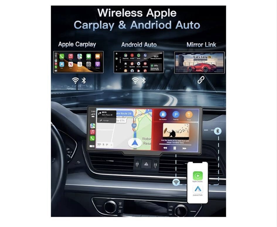Laviay Wireless Carplay Touchscreen with 4K Dash Cam, Portable Apple Carplay