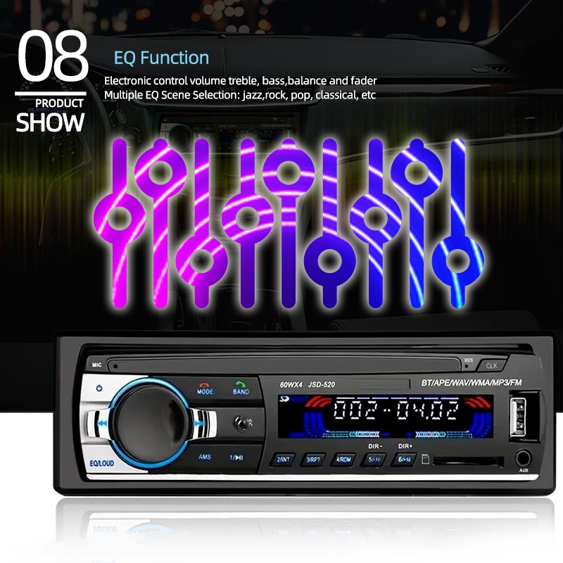 4x60W Single Din In-Dash Car Radio with Steering Remote Bluetooth MP3 Player