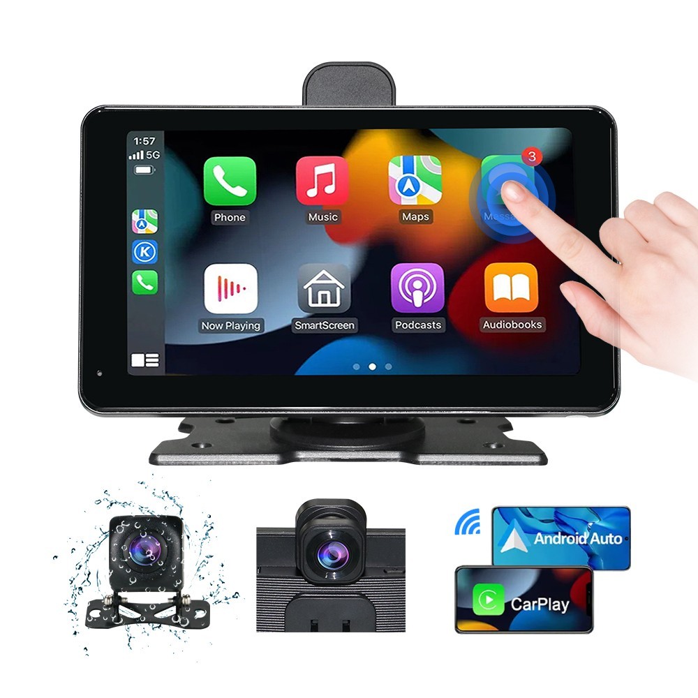 Clearance! 7″ Apple CarPlay DVR with 1080P Dual Dash Cam – iPhone Only