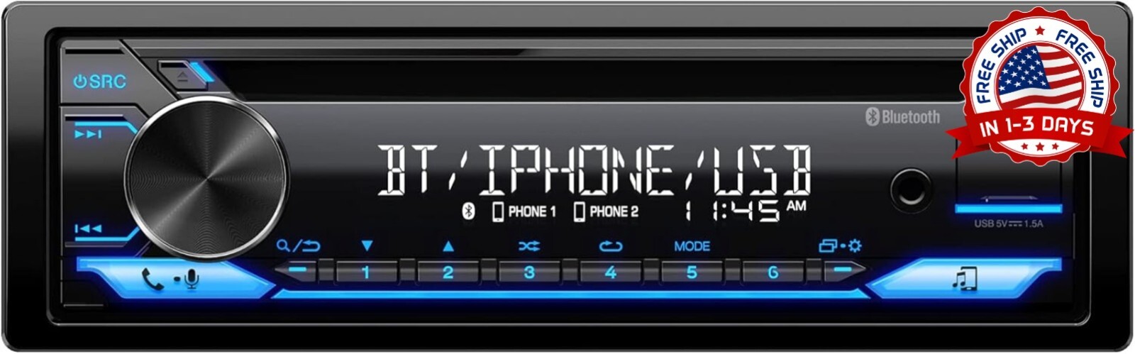 Estéreo para coche con CD y Bluetooth con puerto USB: radio AM/FM, reproductor
