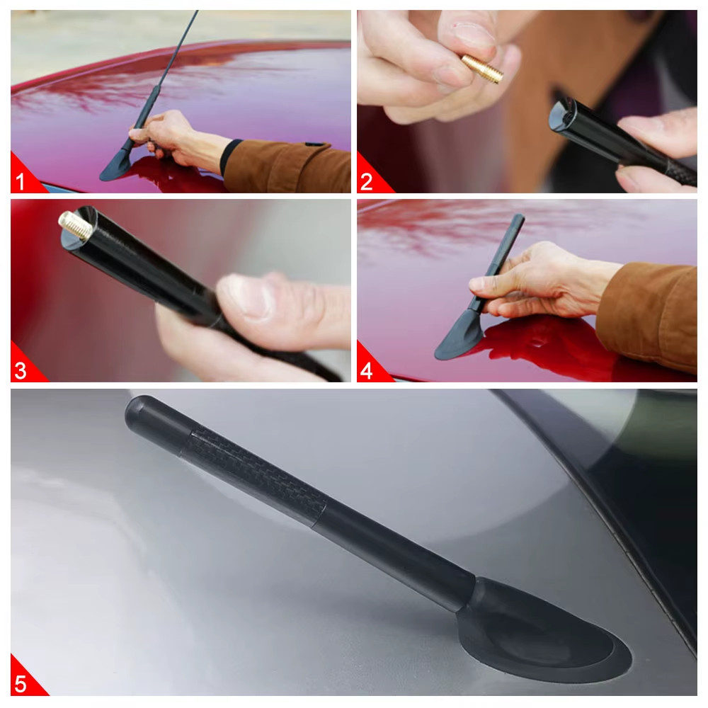 12Cm High Quality Momo 4.7Inch Black Carbon Fiber Car Roof AM/FM Radio Aerial De