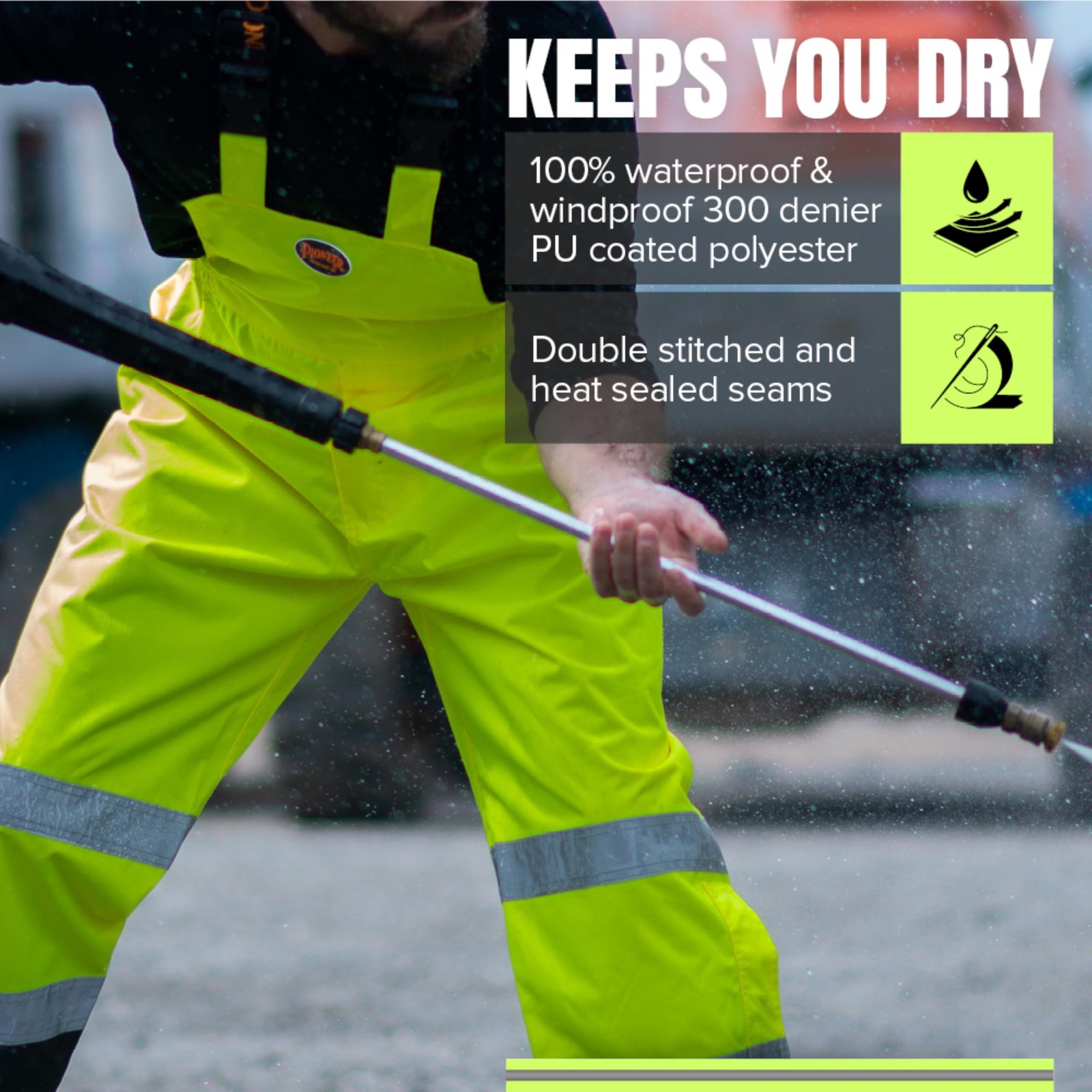 Pioneer Ripstop High Visibility Bib Pant – Safety Rain Gear – Hi Vis, Waterproof