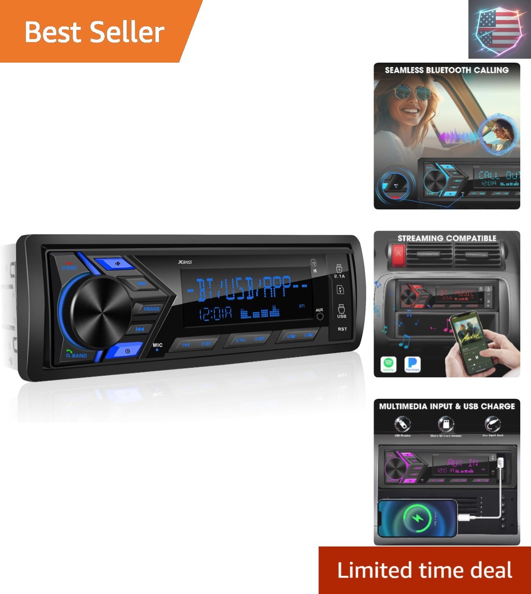 Single Din Car Stereo Bluetooth: 1-Din Car Radio Receiver – in Dash Digital M…