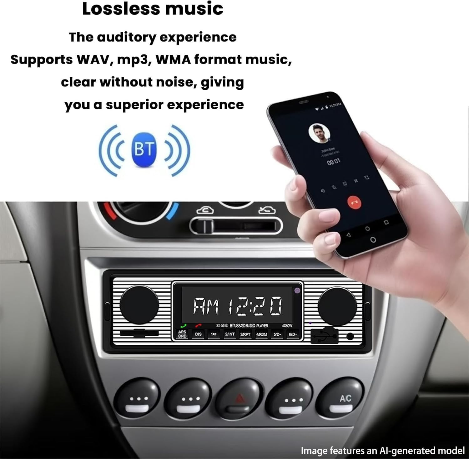 Bluetooth Single Din Car Stereo, Hands-Free Calling, FM Radio, USB/SD/AUX, Remot