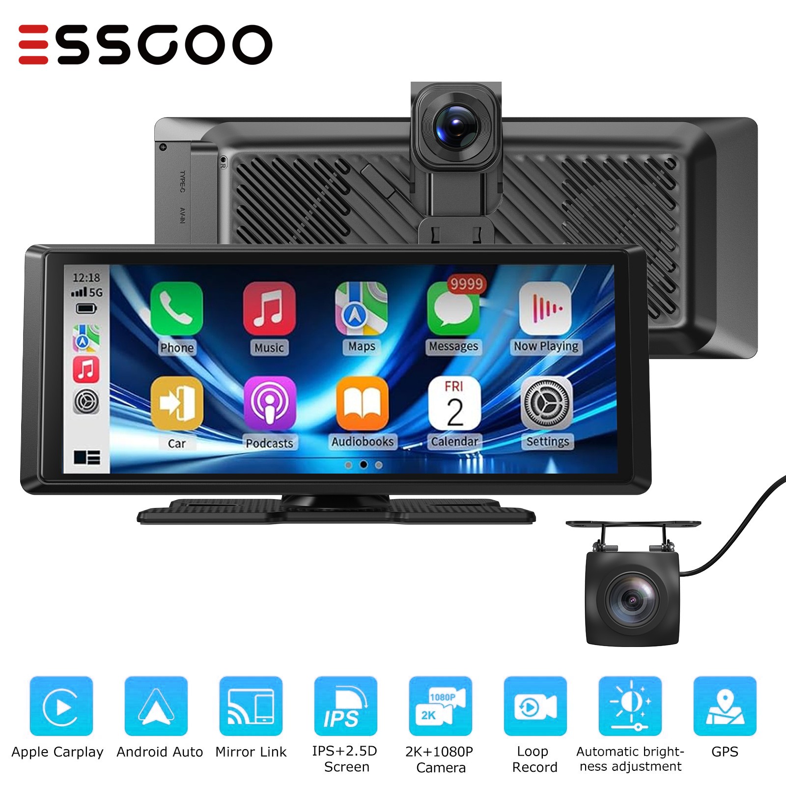 8.1 Inch Dash Cam 2K Touch Screen Car Stereo Portable Apple Carplay Android Auto