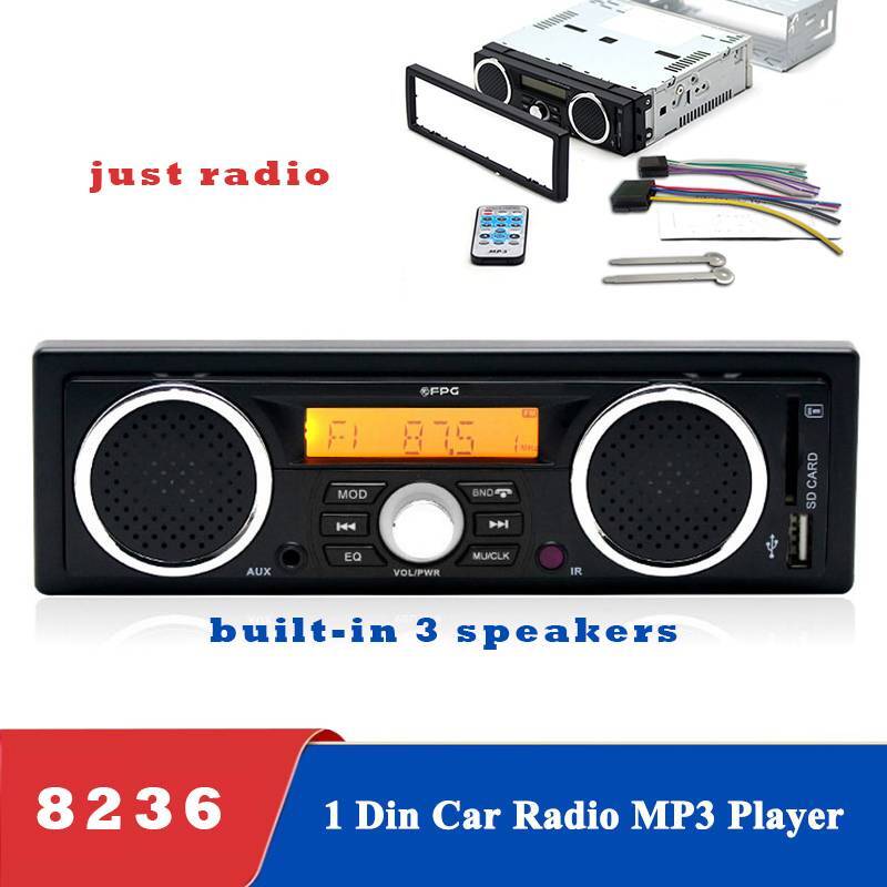 12V 1 Din USB/SD/AUX/FM MP3 Audio Player Bluetooth Built-in 2 Speakers Car Radio