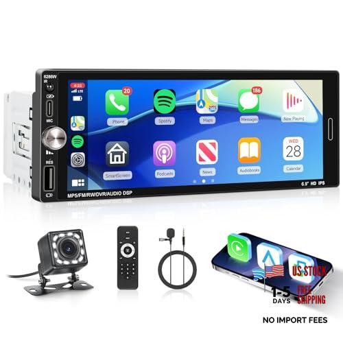 Single Din Car Stereo with Wireless CarPlay Android Auto Mirror Link, Car