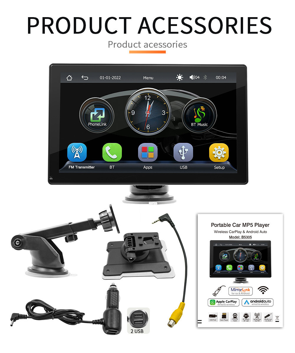 9in Radio Car Stereo Touch Screen MP5 Player BT For Apple CarPlay Android Auto