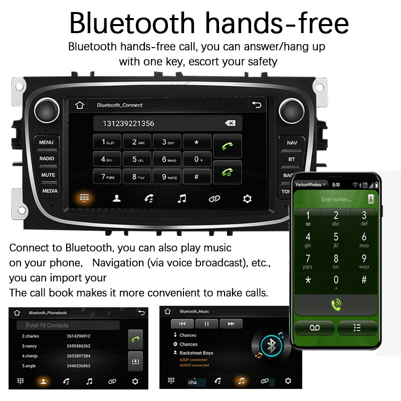 7 In 2 Din TFT Touch Screen Car Radio Android 9.0 MP5 Player For Mondeo9 GalaxyC