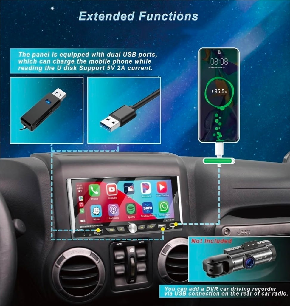 Single Din Car Radio Compatible with Wireless Apple CarPlay,6.9”Car StereoIPS