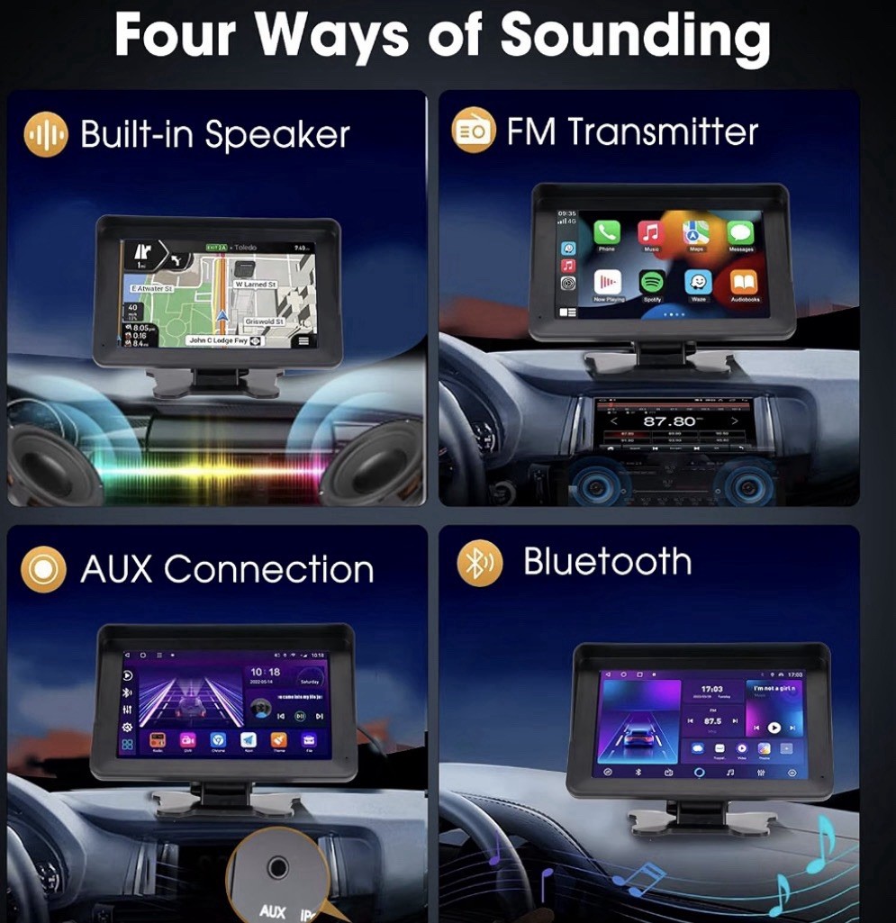 Wireless Apple Carplay Screen for Car,7″ HD Portable Car Stereo Touchscreen