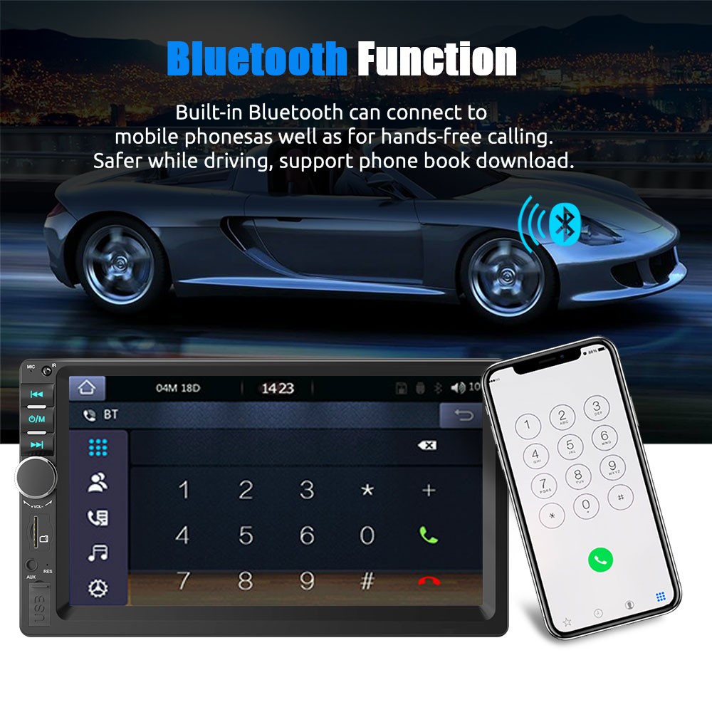 7″ Double DIN Car Radio Touch Screen MP3/MP4/5 Apple Carplay Android Auto AUX FM