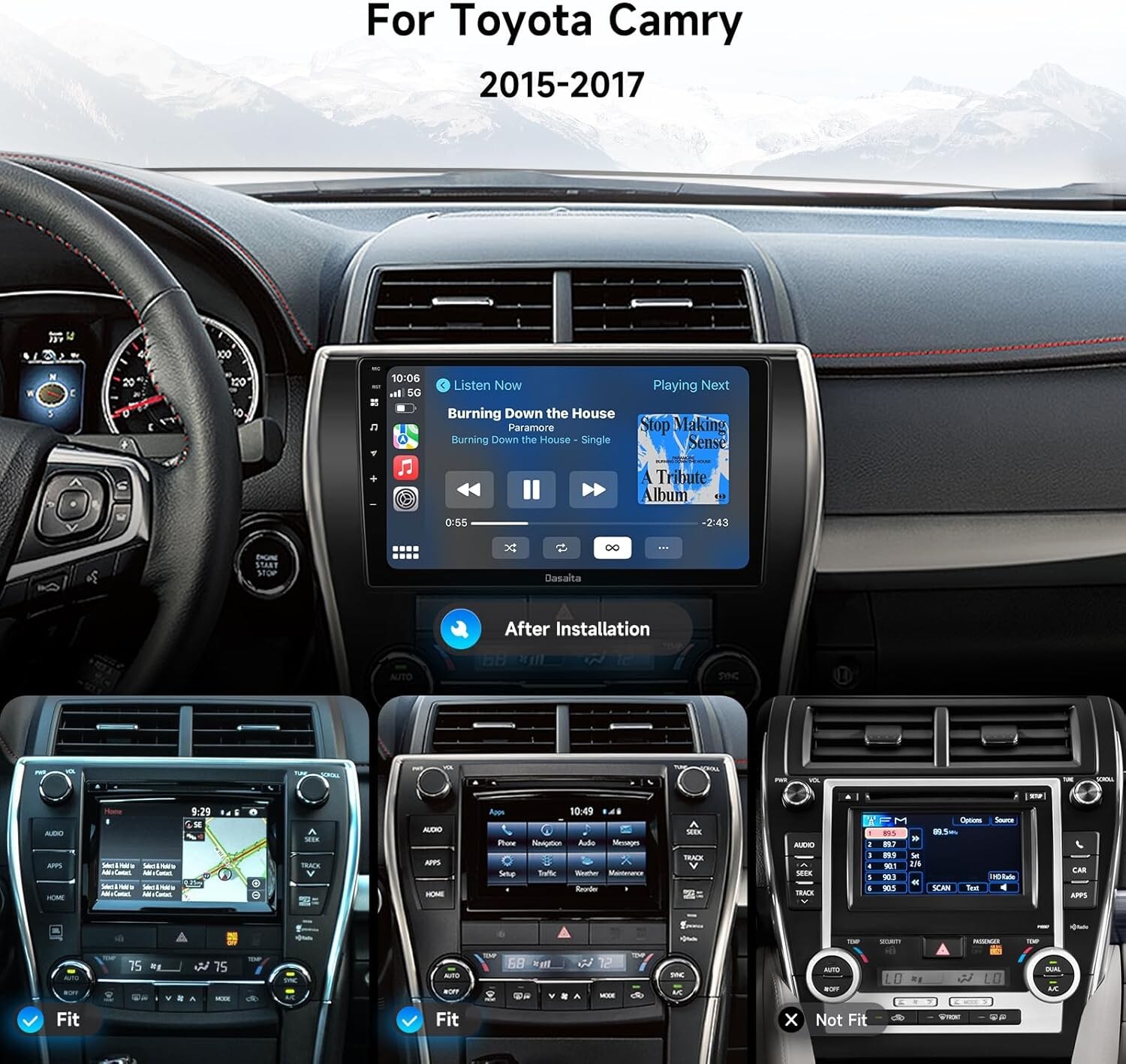 Dasaita 10.2” Car Stereo for Toyota Camry 2015-2017 Carplay/Android Auto Navi