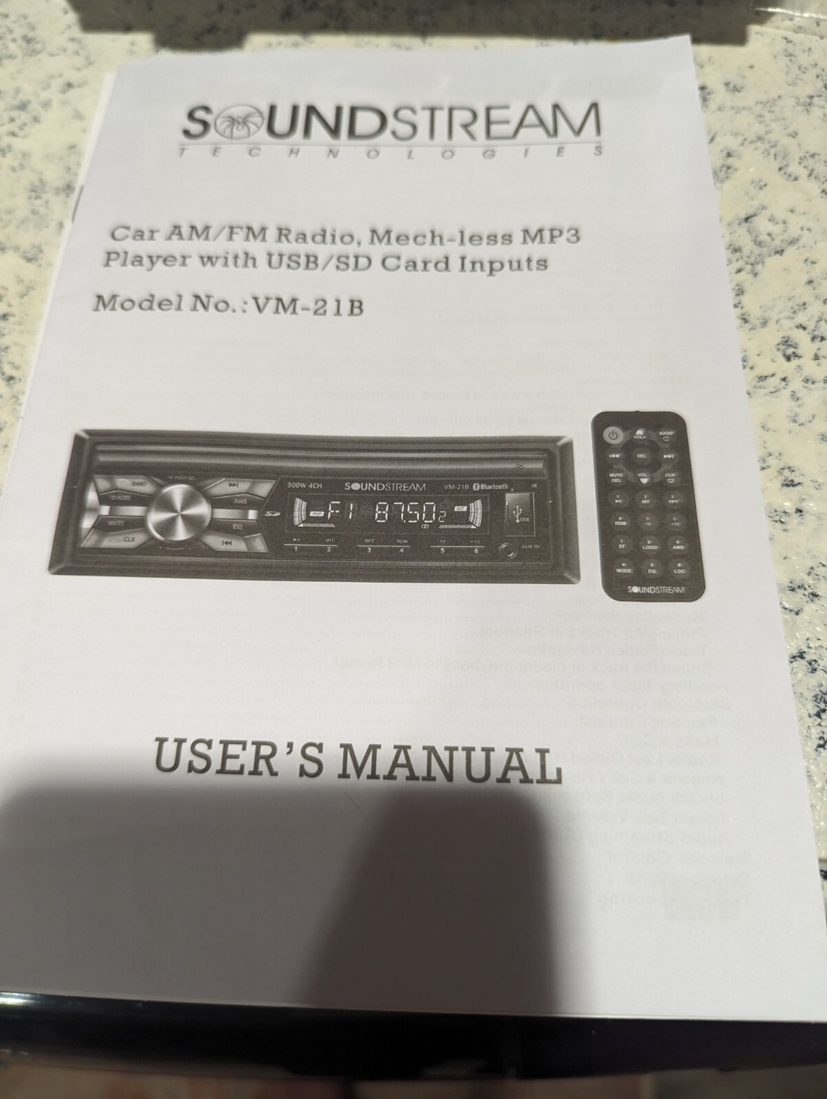Soundstream VM-21B Car AM/FM Radio, Mech-less MP3 Player with Bluetooth, USB/SD