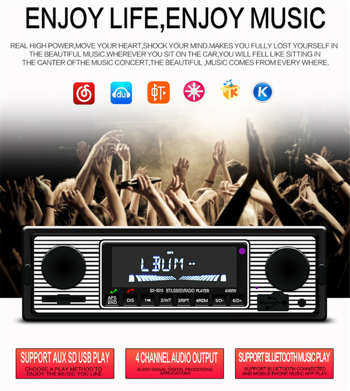 Radio Car Stereo In-dash MP3 Player Bluetooth USB/FM/SD/AUX Audio Remote Control