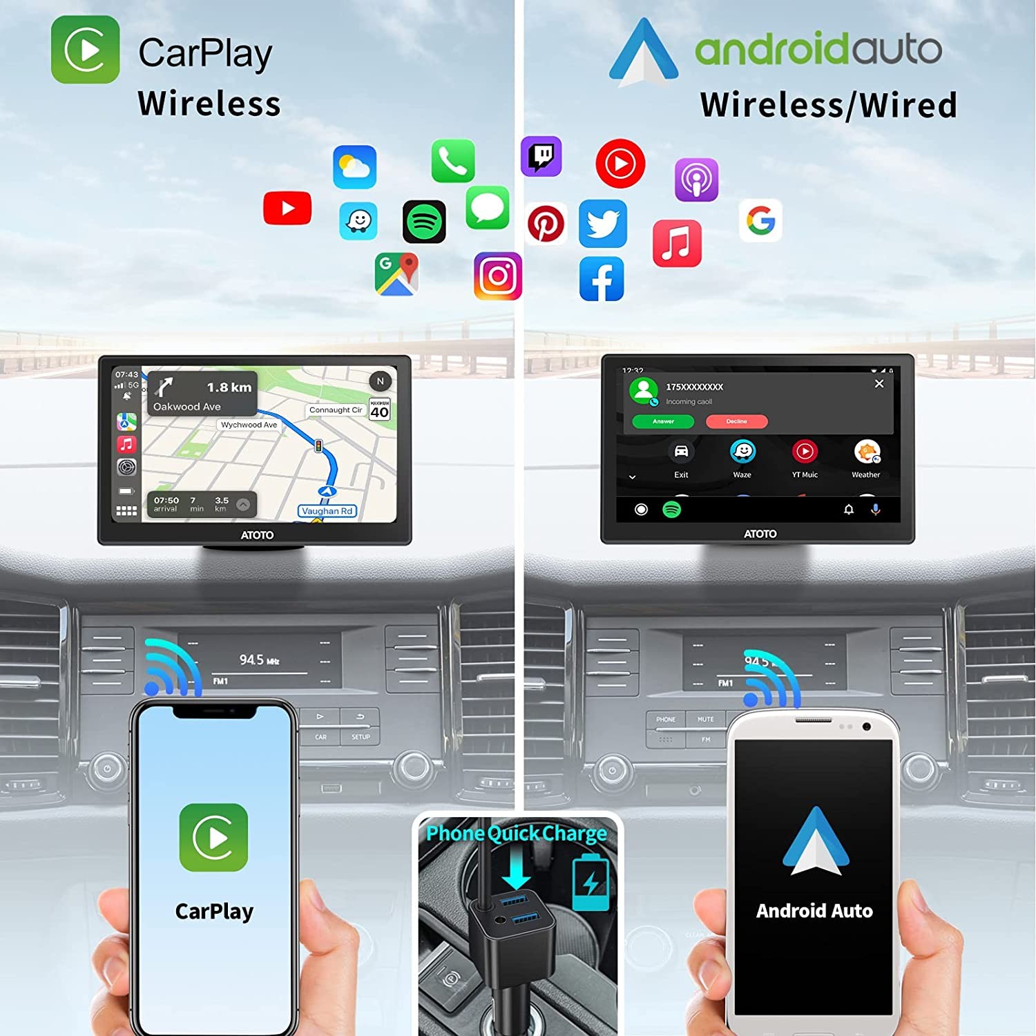 ATOTO 7″ QLED P8 PRO Wireless Apple Carplay Portable Car Stereo Android Auto Cam