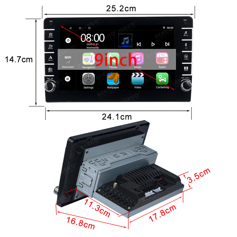 9”1Din 2+64G Android 12 Car Radio Stereo Carplay Auto Link BT WiFi GPS FM+Cam
