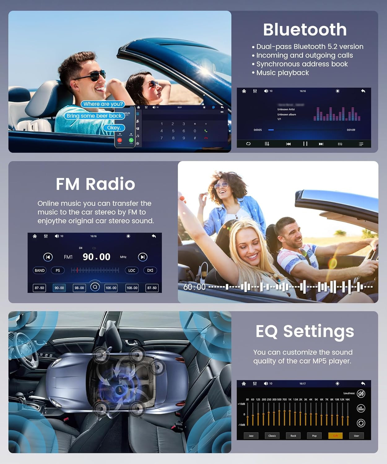 Car Stereo Single Din Carplay Android Auto, 1 Din Car Radio Bluetooth 5.2, 6.9″