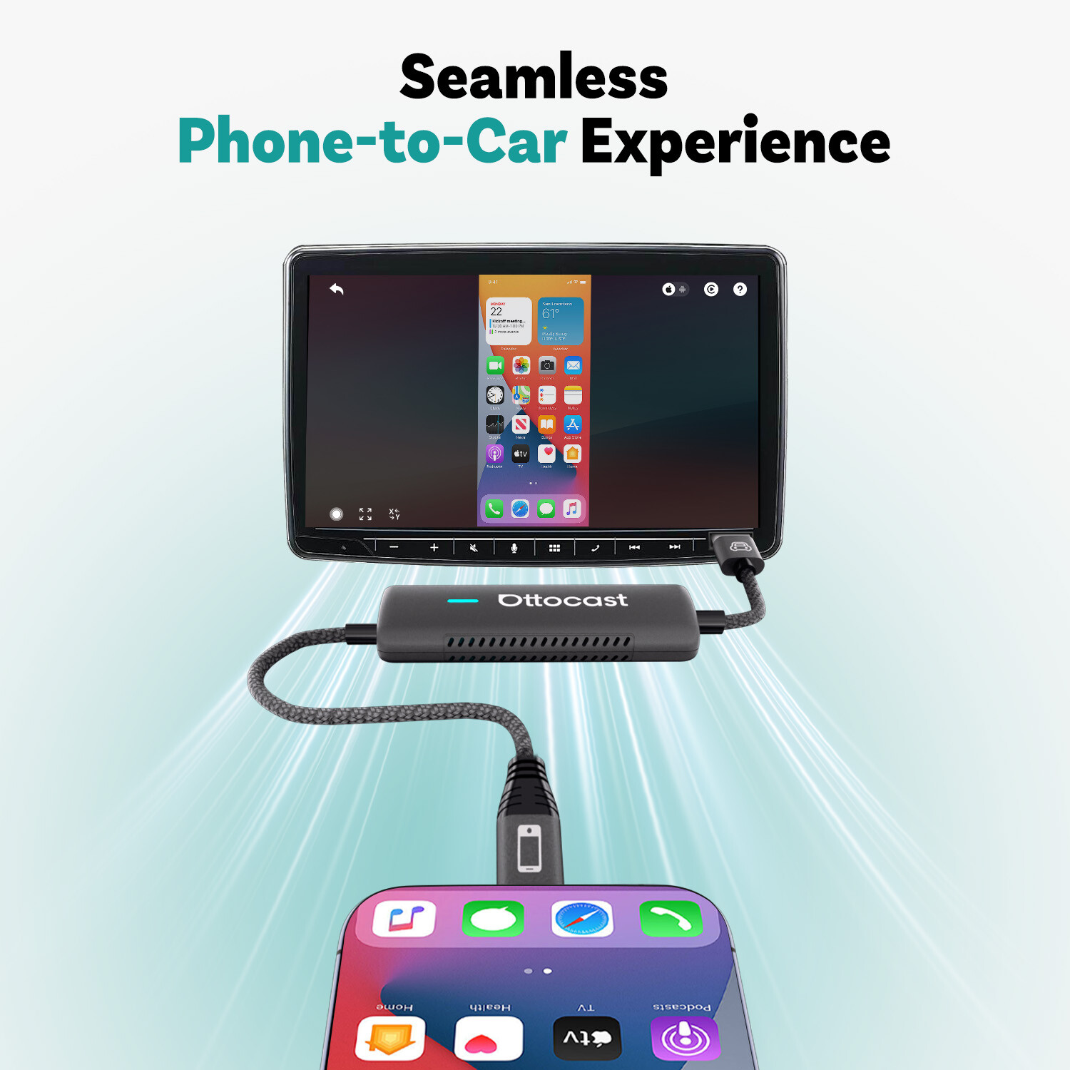Ottocast Mirror Touch Wireless CarPlay Adapter Bidirectional control Phone & Car