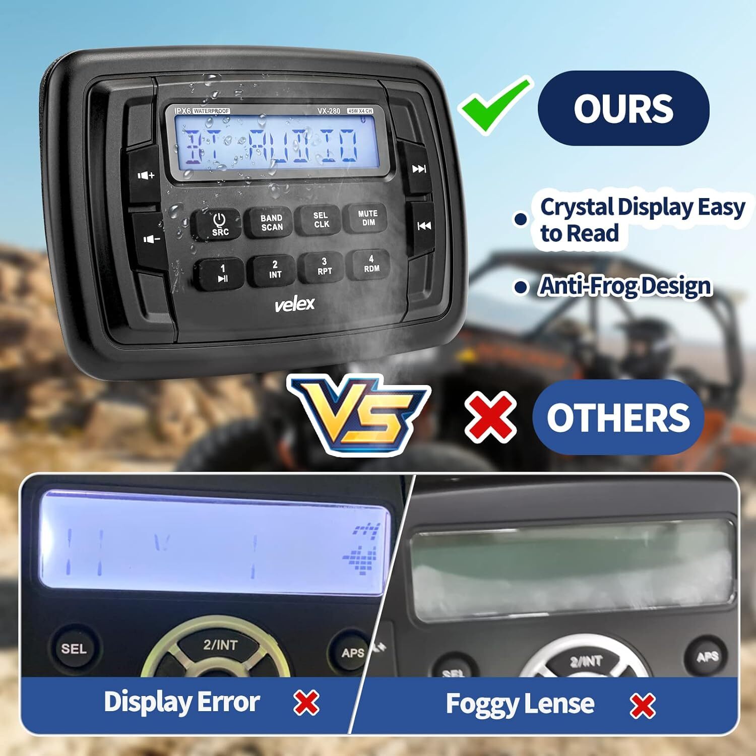 Velex Marine Bluetooth Streaming Stereo Radio AM FM Tuner 4-Channel x 45W