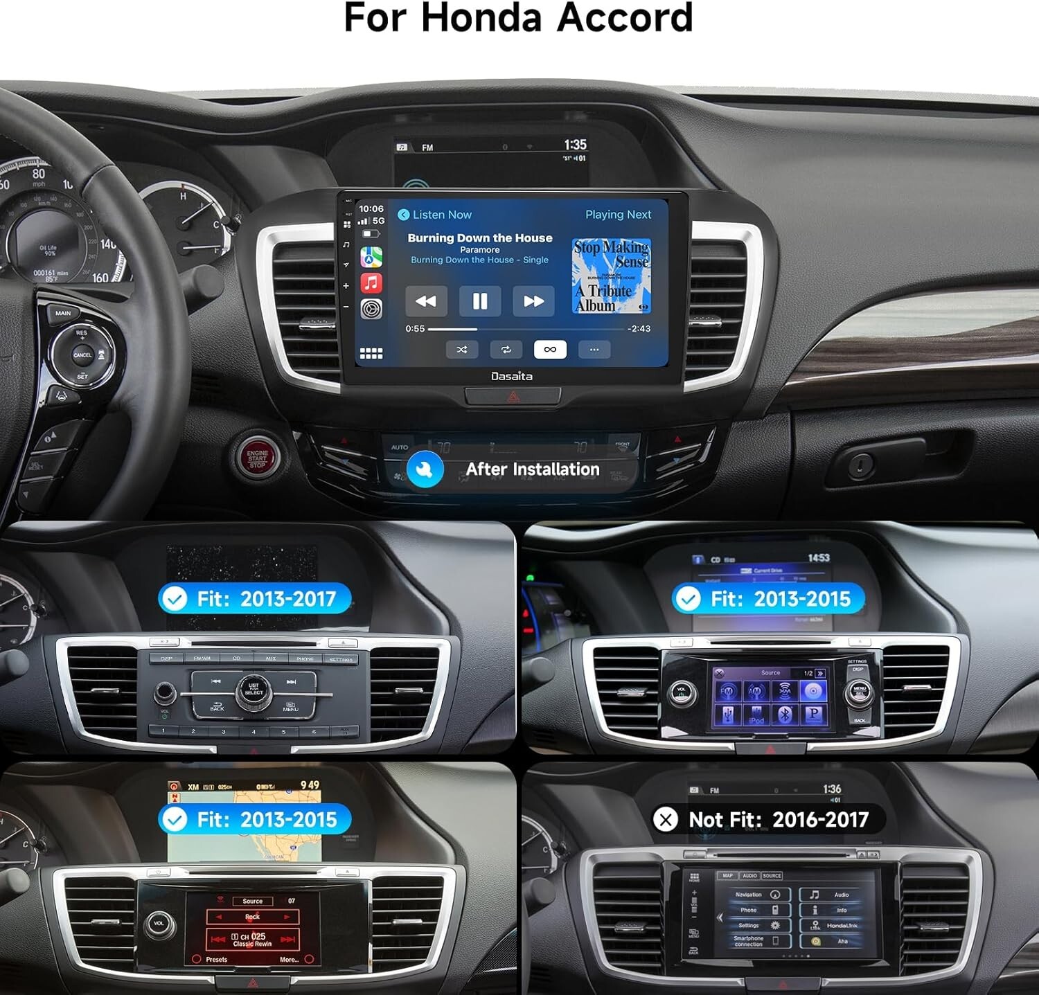 Dasaita 10.2” Car Stereo Android 13 Honda Accord 2013-2017 BT5.0 WiFi GPS 256G
