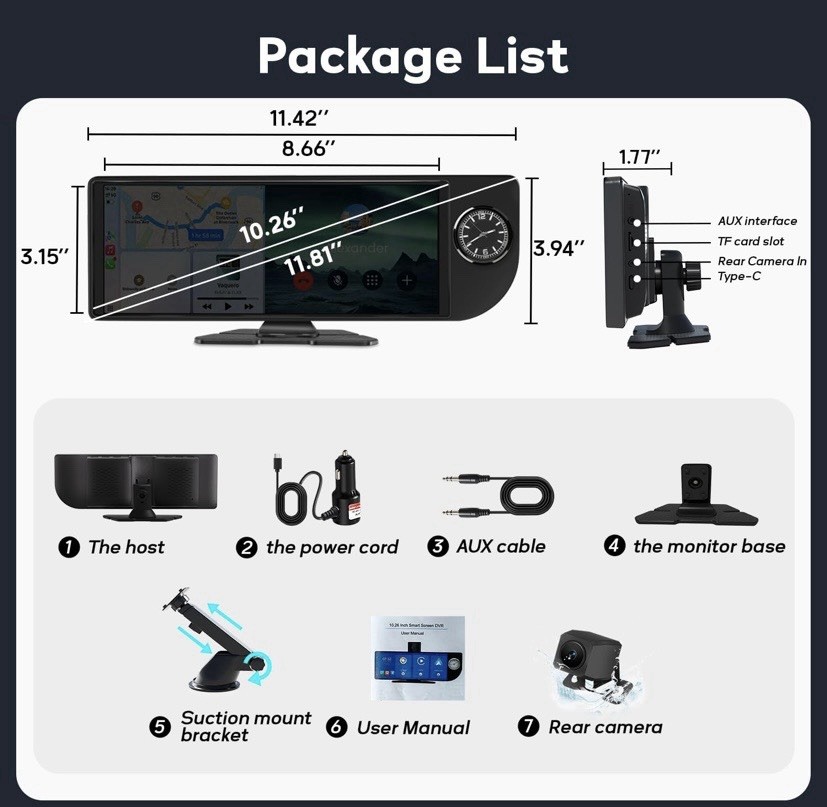 MINQO 10.26” Car Mp5 Player Touchscreen Wireless CarPlay Android Auto DVR