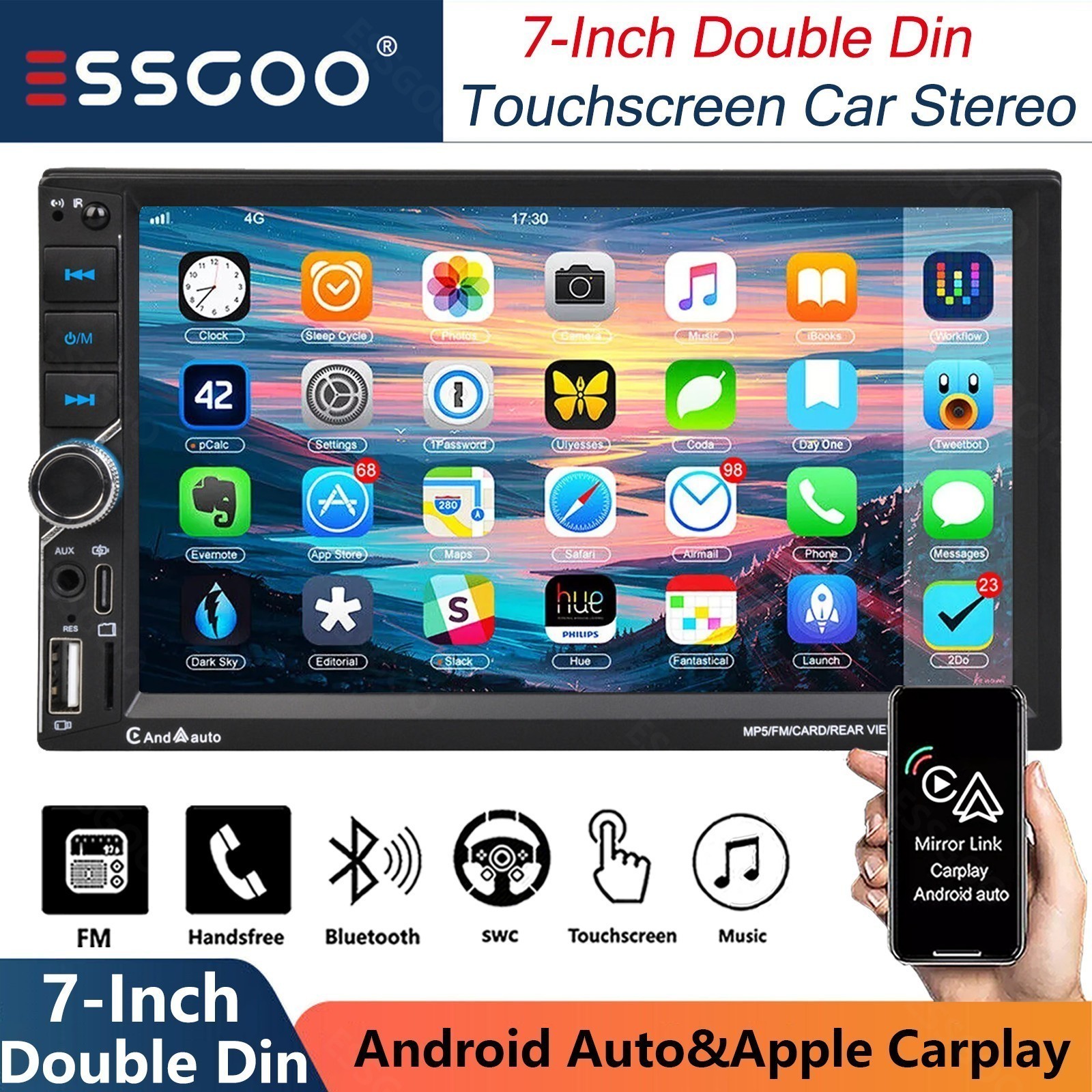 Double 2 Din 7″Car Stereo Radio Apple Carplay Bluetooth Touch Screen Remote USB