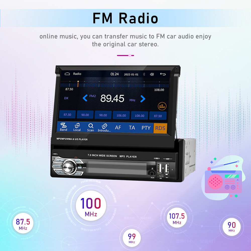 Single 1DIN 7″ Flip Out Car Radio Stereo Wireless Apple Carplay Android Auto BT