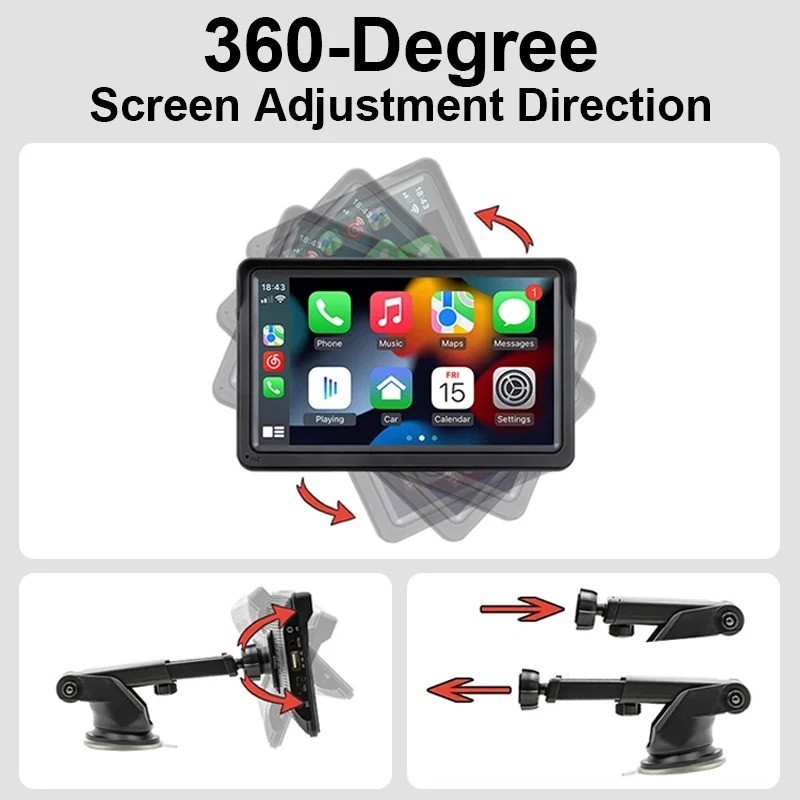Hippcron 7in Portable CarPlay Android Auto Car Radio Touch Screen w/ USB AUX
