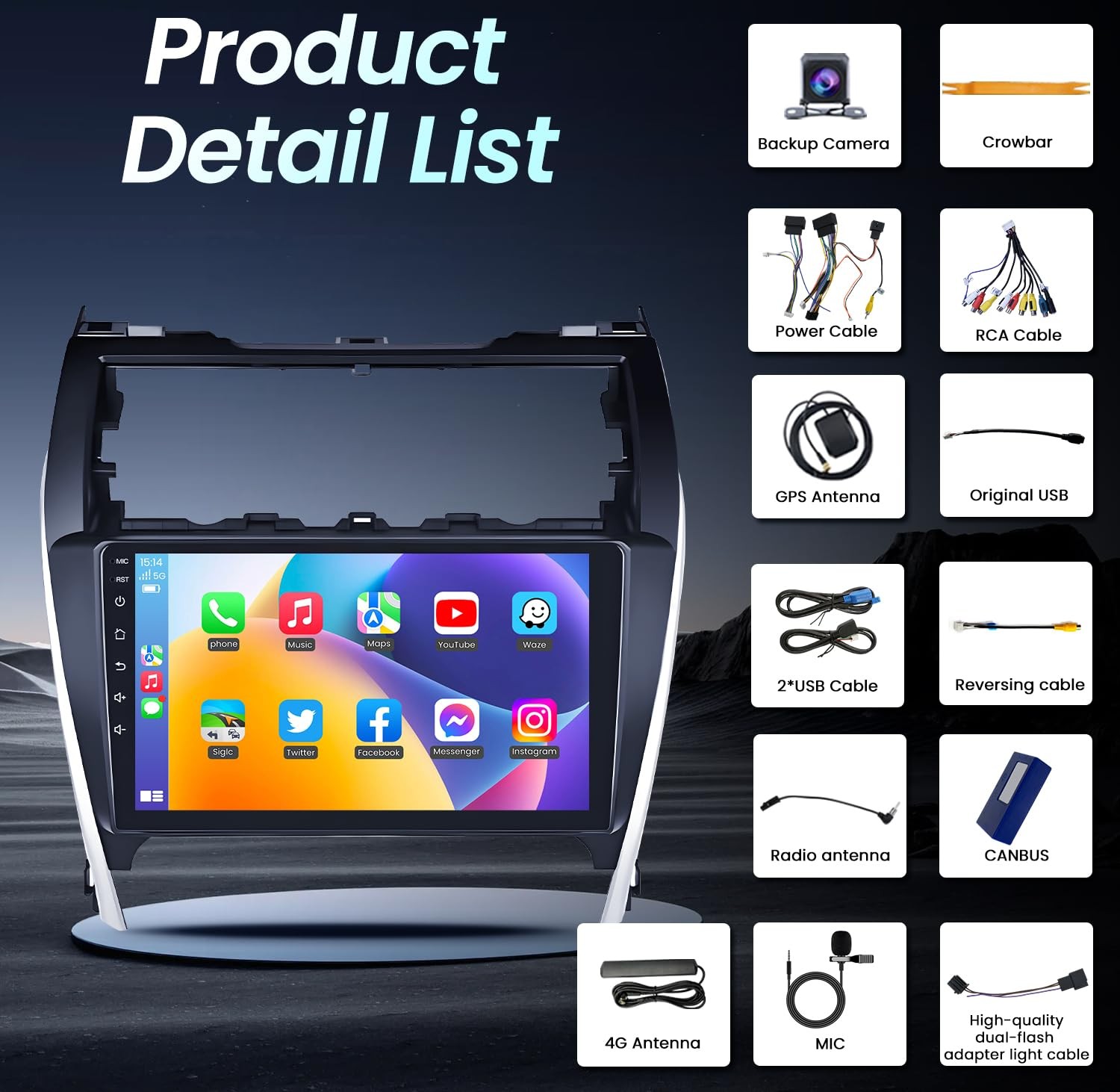 8core Android Auto CarPlay Car Radio Stereo For 2012 2013 14 Toyota Camry 6+128G
