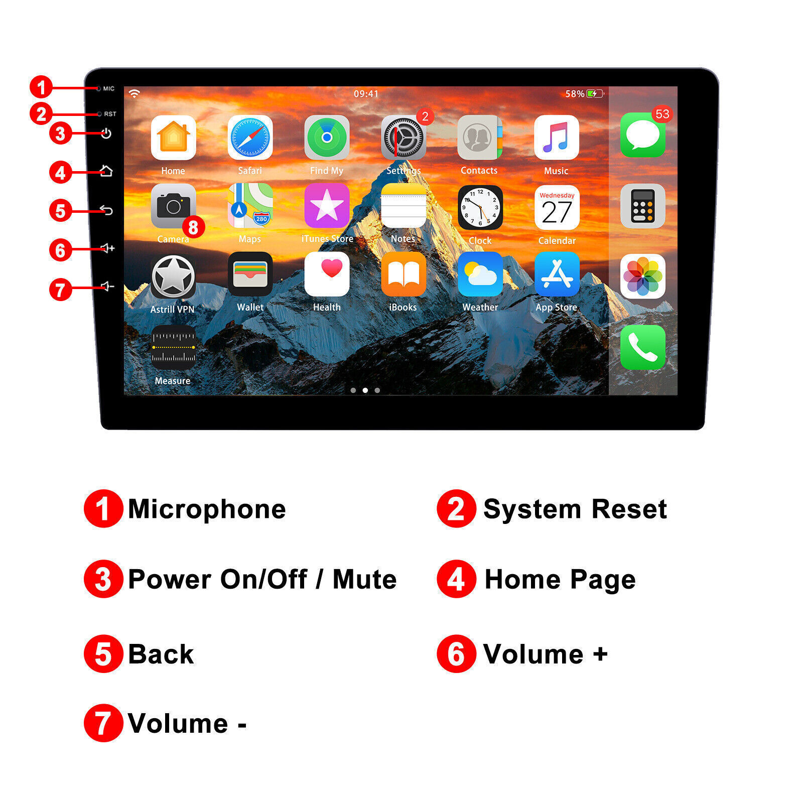 2 DIN Android 13 Head Unit Car Stereo CarPlay/Auto Radio Navi WIFI GPS Bluetooth