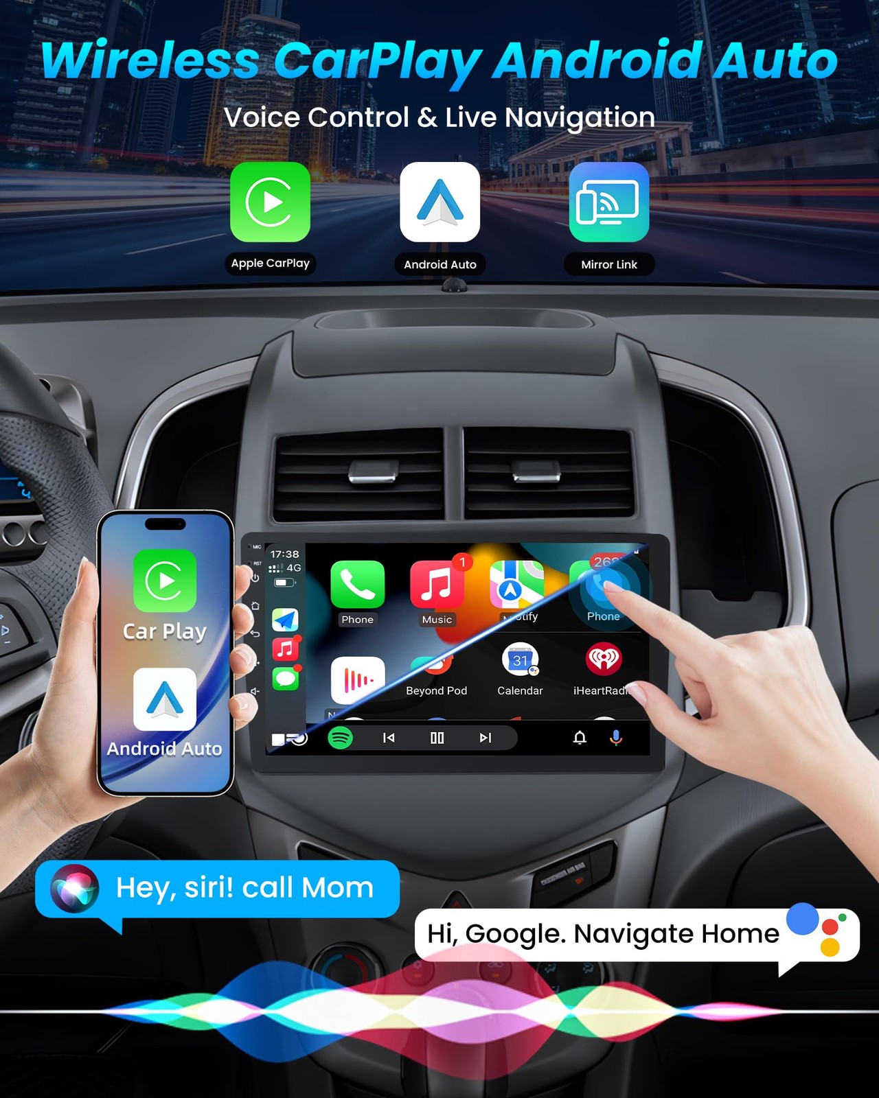 4Core + 64G ROM Car Radio for 2012-2016 Chevy Aveo Sonic: 9″ 1280 * 800 Black