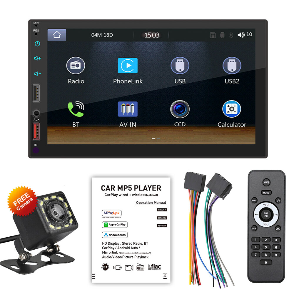 7″ Double 2 DIN Car MP5 Player Bluetooth Touch Screen Stereo Radio With Camera