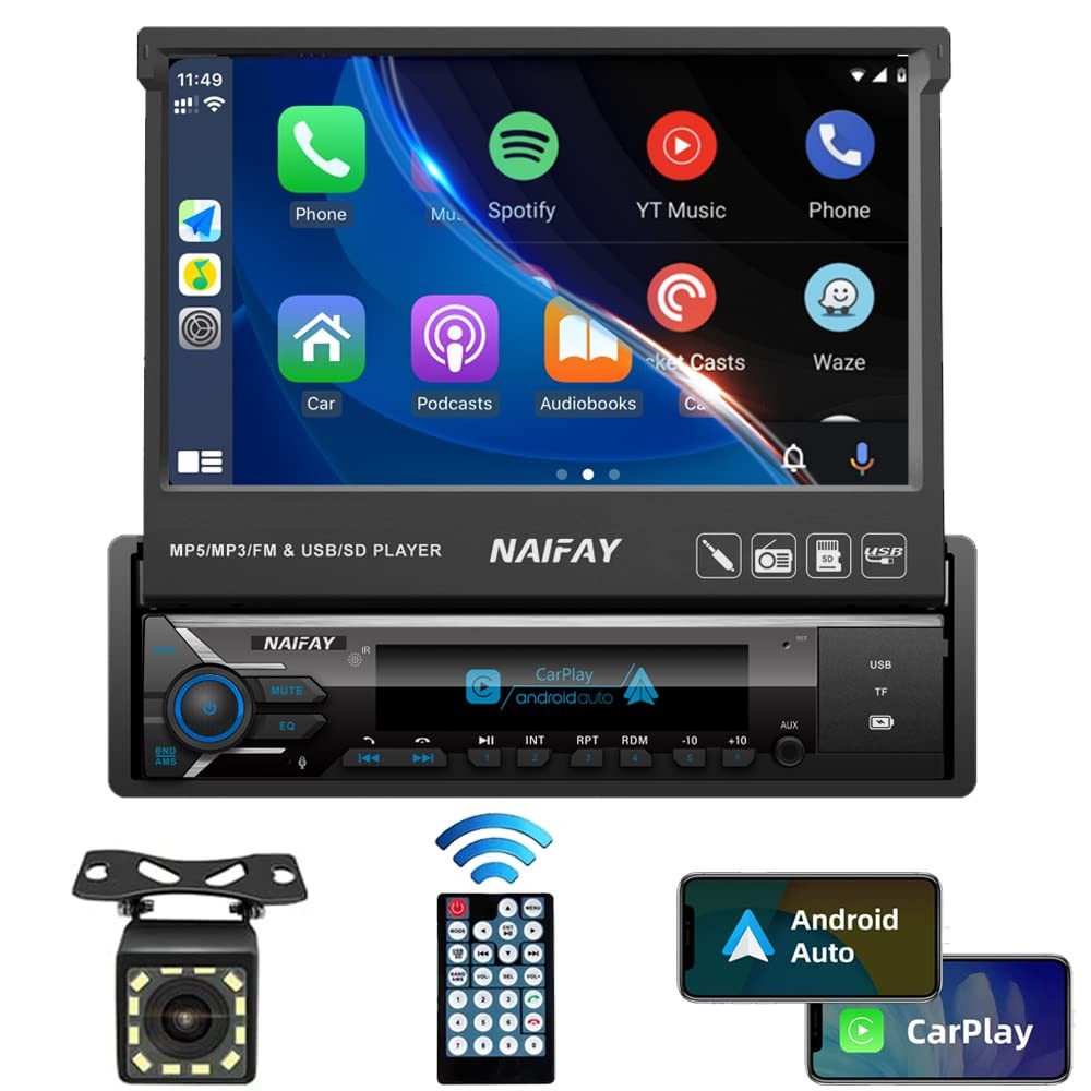 Naifay Single Din Touchscreen Car Stereo with wired carplay and android auto