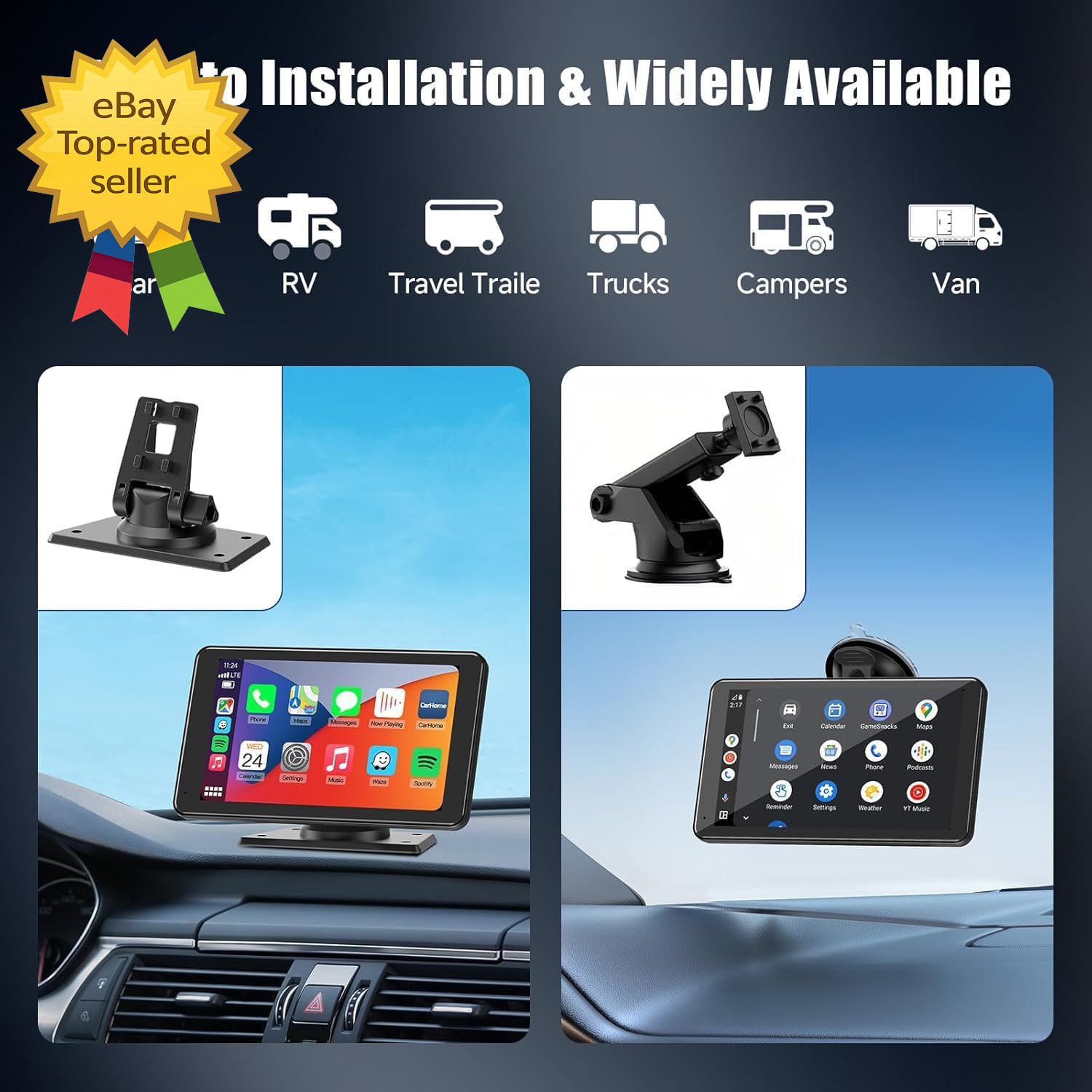 Wireless CarPlay Screen 7 Inch HD Portable Car Stereo Touchscreen AndroidAutoGPS