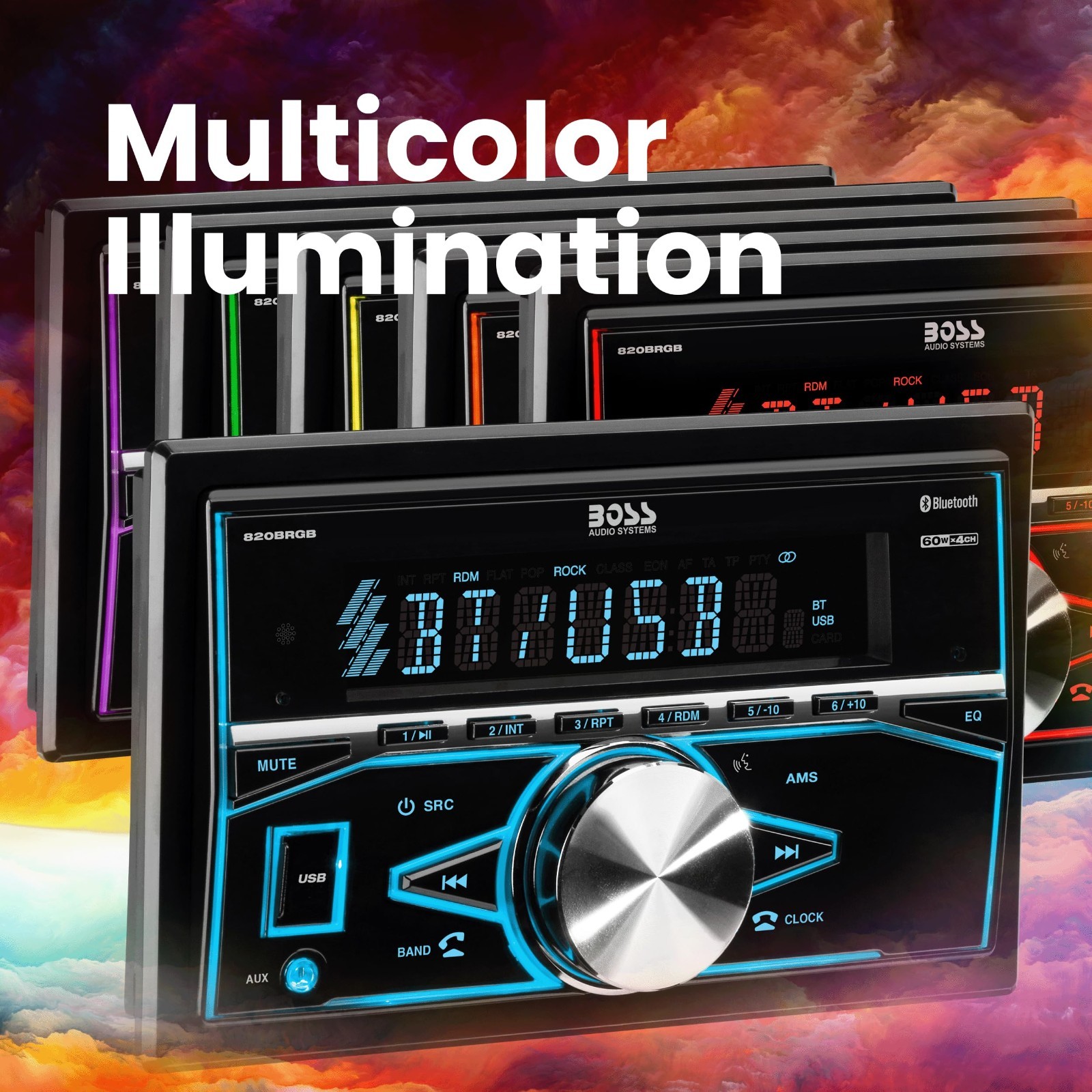 Double Din Car Stereo Bluetooth, AM/FM Radio, USB, Aux Input, Multi-Color Illumi