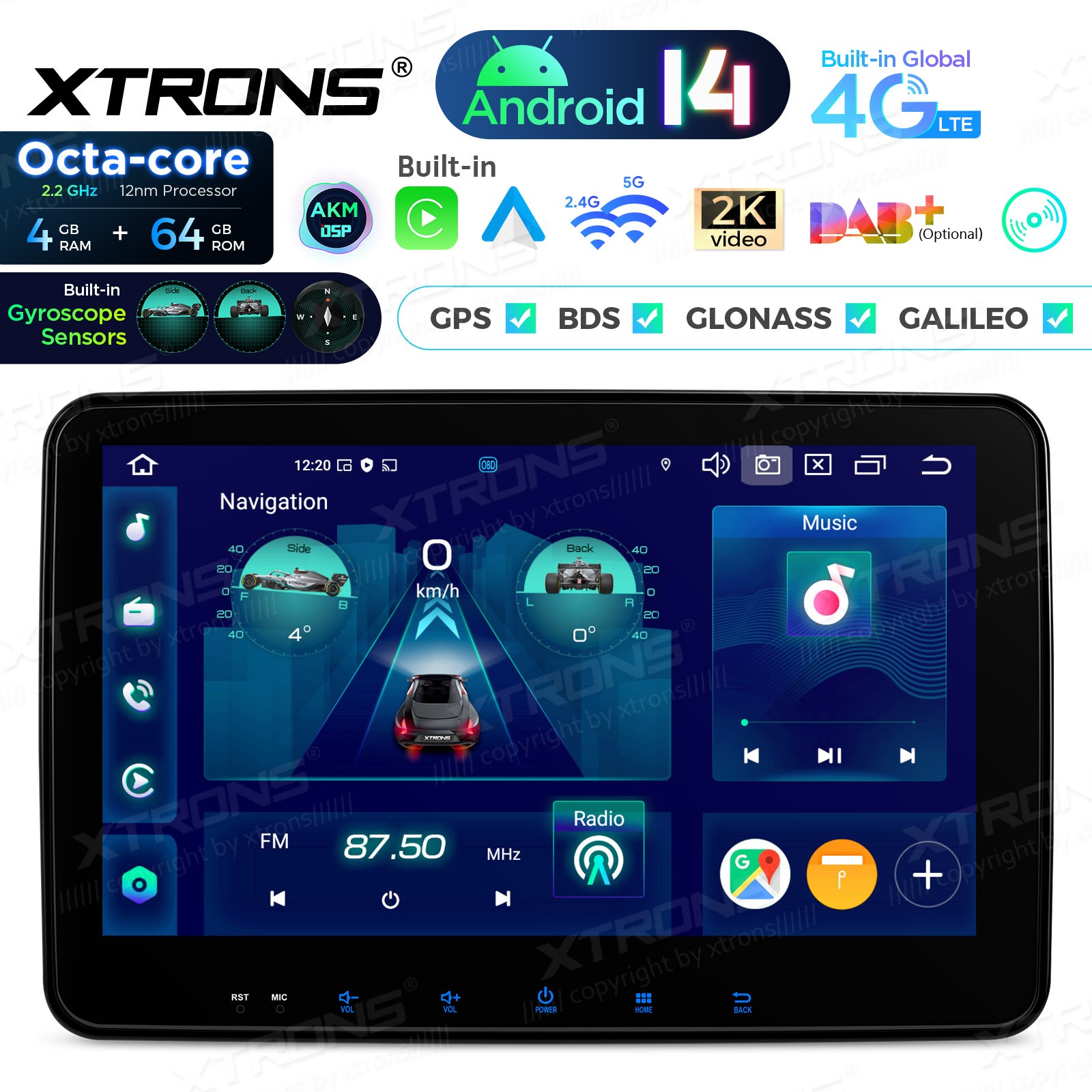 Double Din Android 14 Radio DVD CD Player 10.1 Inch 4G LTE 4GB 64GB GPS DSP BT5