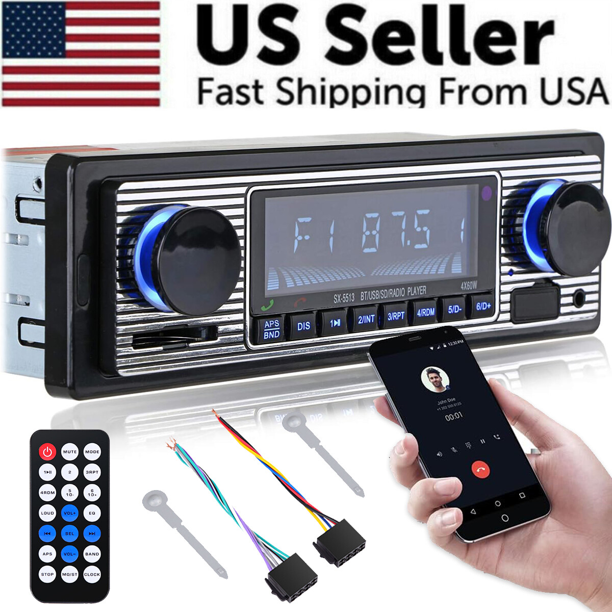 Bluetooth Vintage Car Stereo FM Radio Single Din USB Audio Receiver MP3 Player