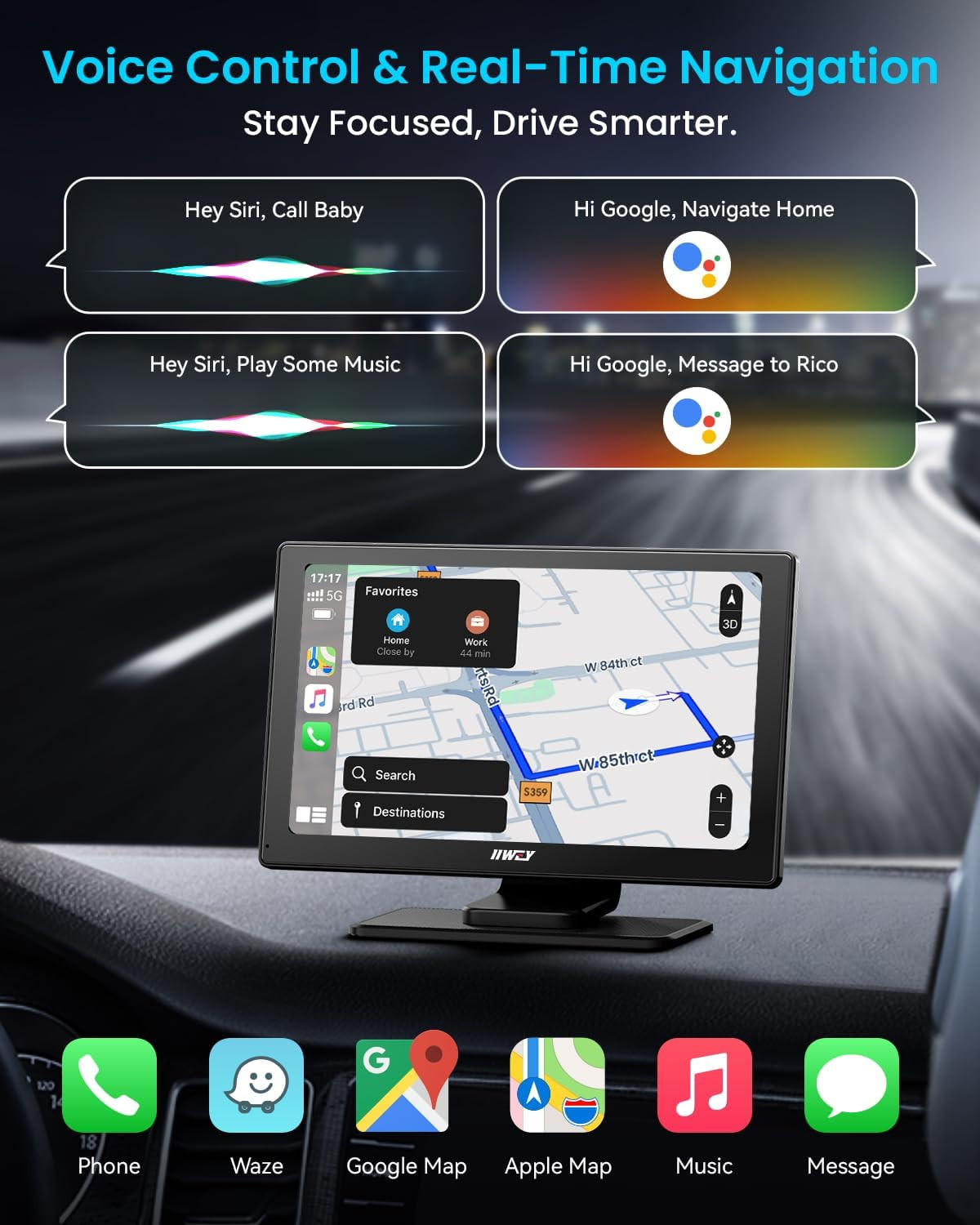 IK5 9″ Wireless CarPlay & Android Auto Screen with Dash & Backup Cameras