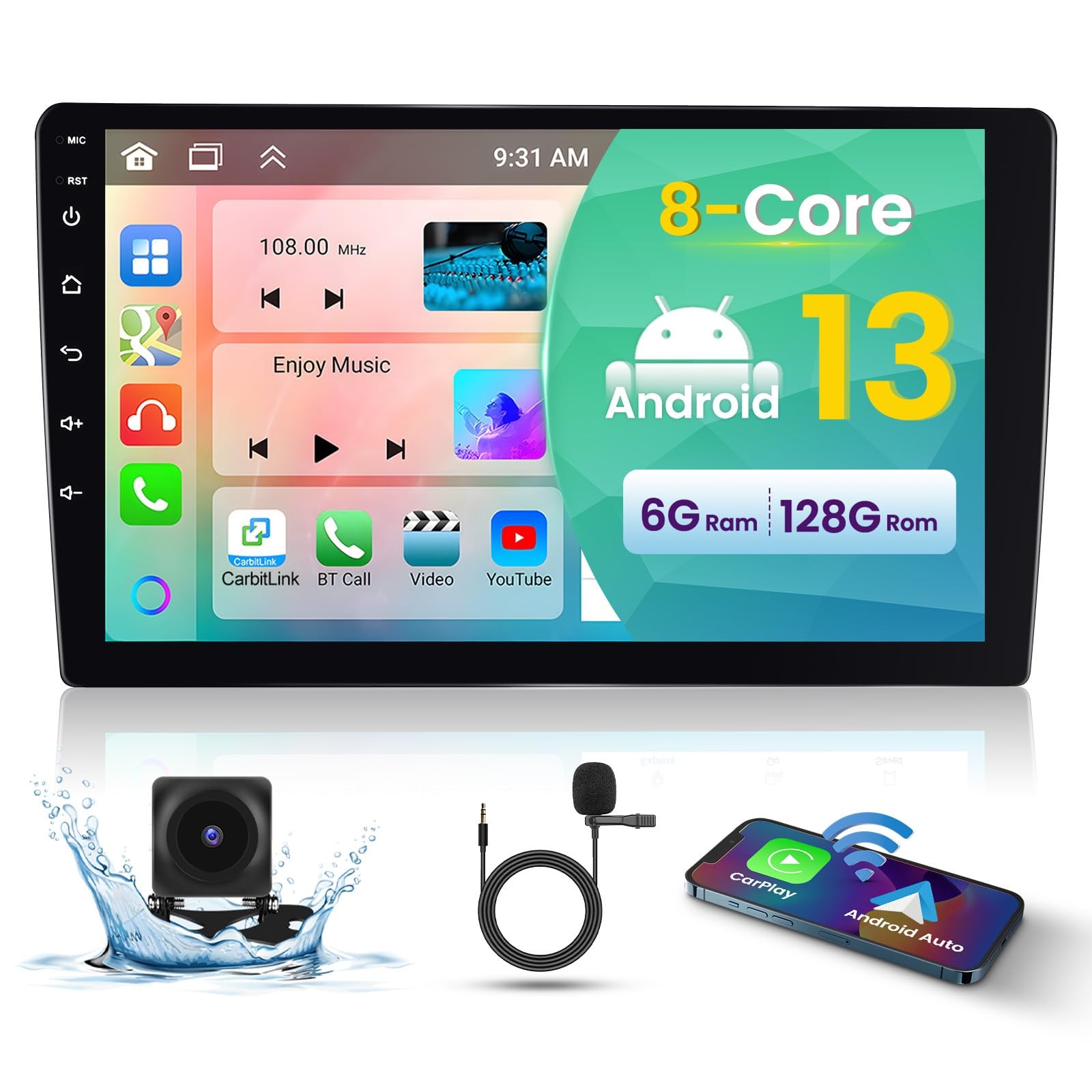 [6G+128G 8-Core] 10.1 Inch Double DIN Android 15 Car Stereo with Wireless Car…