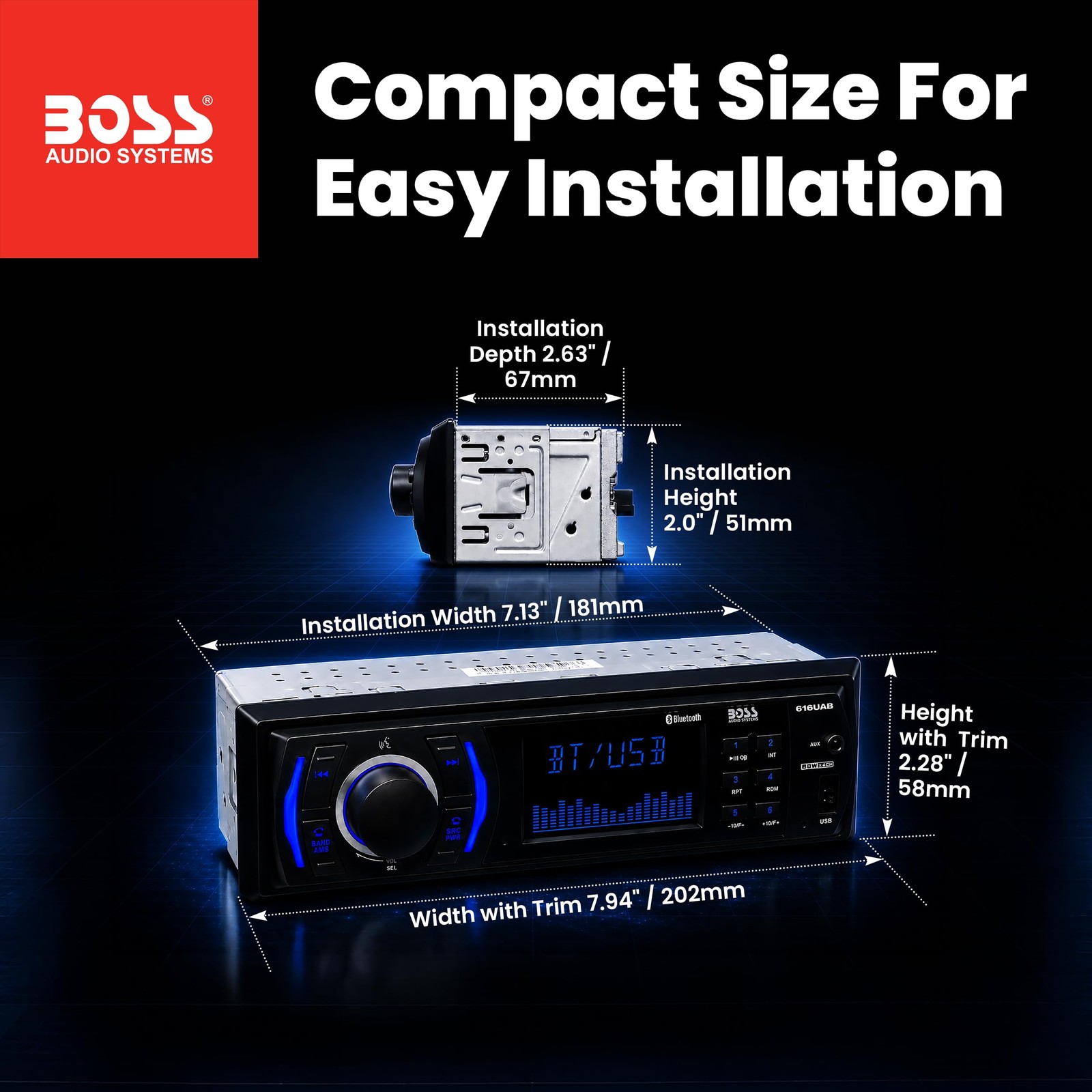 BOSS Audio Systems 616UAB Car Stereo With Bluetooth – Single DIN, MP3, Black